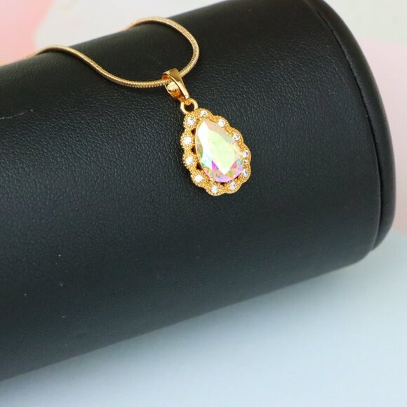 "Elegant Teardrop Rose Gold Pendant with Iridescent Stone Accent, XPPT1515 - Picture 10 of 11